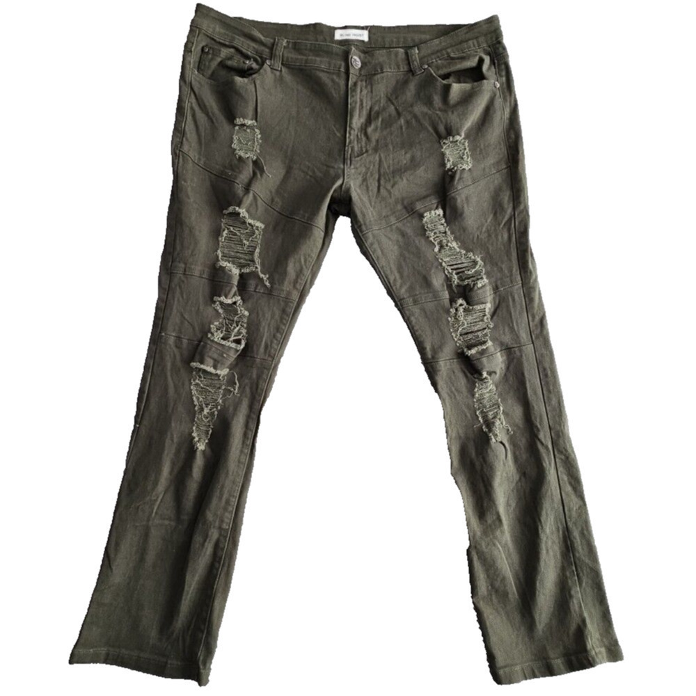 Blind Trust Jeans Men's 42x32 Green Stretch Denim Distressed Streetwear‎ Lined